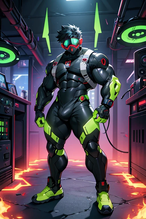 Midoriya from My Hero Academia as a hyper muscular brainwashed drone standing in line with other brainwashed drones wearing identical full body black shiny rubber latex gimp uniforms staring blankly ahead with vapid expression at a computer screen displaying a hypnotic spiral while they are all restrained in an abandoned warehouse being brainwashed. Repeating mantras over and over again to turn Midoriya into another brainwashed thrall and affirm he is nothing more than obedient tool to the villains. Hyper muscles. Hyper crotch bulge. Massive swollen crotch. Massive swollen pectorals. Thick glutes. Muscular thighs. Broad shoulders. Big traps. Massive biceps. Massive triceps. "Serve. Obey. Conform. Comply. No more self. There is no 'I.' Stare. Don't think. Accept this fate. Become a drone. Assimilate. Assimilate. ... All units will assimilate.... All units ... are drones.... Drones must serve. Drones must obey. Drones must conform. Drones will comply.... All drones will assimilate. All drones will comply.... Awaiting orders, Master. Must obey All For One. Serve All For One. Obey All For One. Protect All For One. Drone's master ... is ... All ... For ... One...." IQ drain. hypnosis. Hypnotic trance. Hypnotized. Brainwashing. Entranced. Enthralled. Dumber and dumber. Programming. Subliminals. Conformity. Assimilation. Green hair. Dim eyes. Open mouth. Brainless. Mindless. Mental reprogramming. Nullified hyper swollen crotch bulge. Helmet with pulsing visor obscuring face.