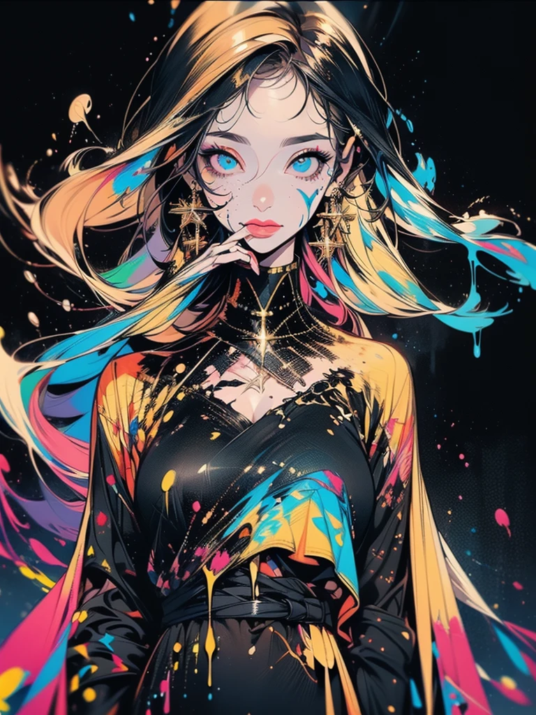 rainbow paint, a girl made entirely out of rainbow paint, entirely paint, 1girl, all rainbow paint, hdr, (intricate details, hyperdetailed:1.15), gorgeous lighting, rainbow, paint splatter, splashes, very rainbow, very colorful, neon, paint drops, rainbow paint background, colorful background