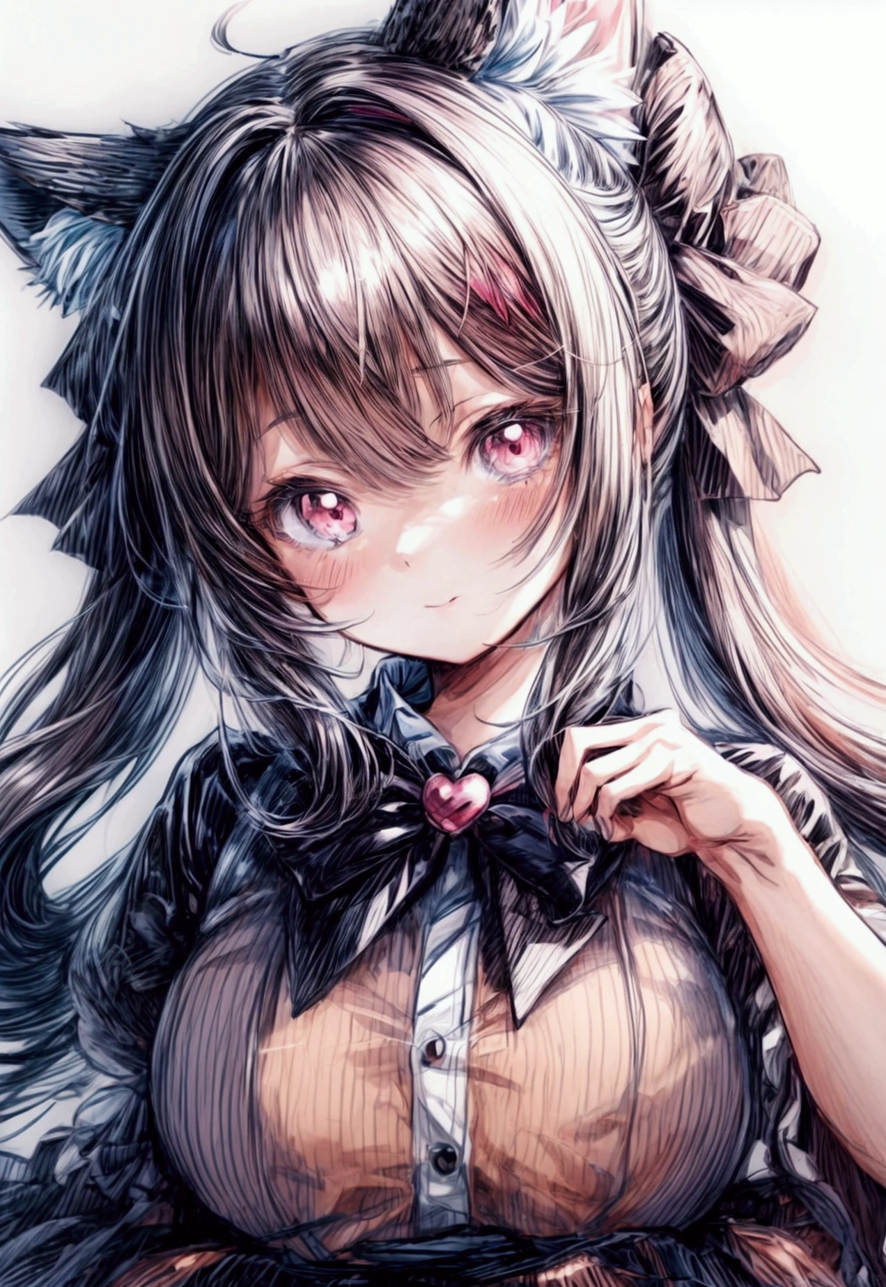 a drawing of a girl with a bow on her head, extremely cute anime girl face, portrait of an anime girl, cute anime face, anime girl with cat ears, a manga drawing, seinen manga portrait, hana yata, close up of a young anime girl, pretty anime face, sayori, detailed manga style, detailed portrait of anime girl
