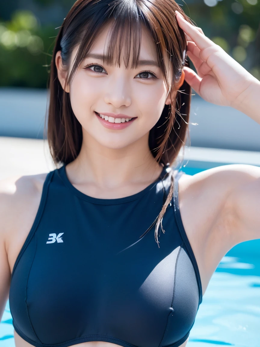 (8k, RAW Photos,Highest quality, High resolution:1.1), (超Realisticな:1.4),(Realistic, Realistic:1.3),The Beauty of Japan、((Upper Body:1.3))、Gymnastics Team - Flexible Leotards and Grips、Erect nipples,Pool、smile、Smiling、The pose is random