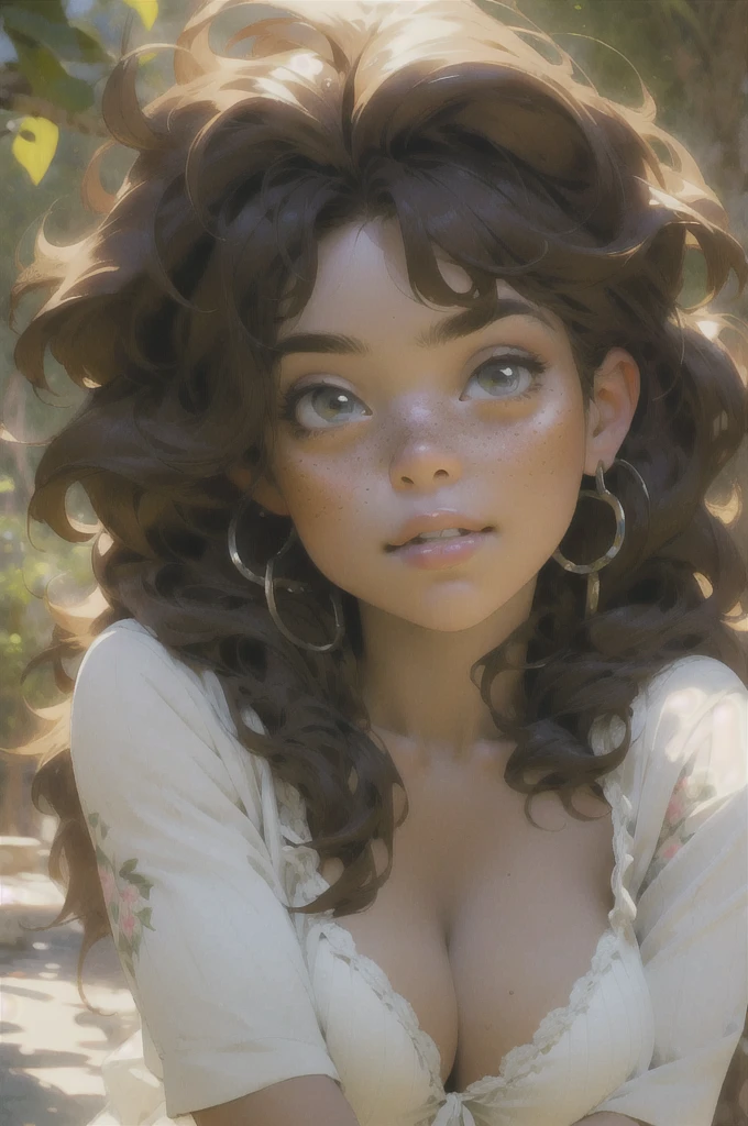 Beautiful thick mulatto woman, dressed as a nightgown model, voluptuous, (highly detailed face:1.5), large_breast, ample hips, insanely detailed accentuated big booty, greatly feminine proportioned, great aesthetics, ((highly detailed skin1:.2)), (freckles:1.2), (blemishes:1.0), (((brown hair))), 8k uhd, dslr, soft lighting, highest quality, film grain