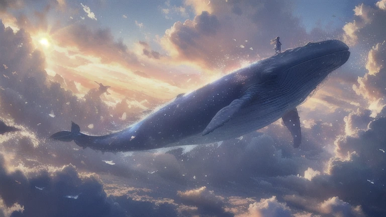 Blue whale flying in the sky