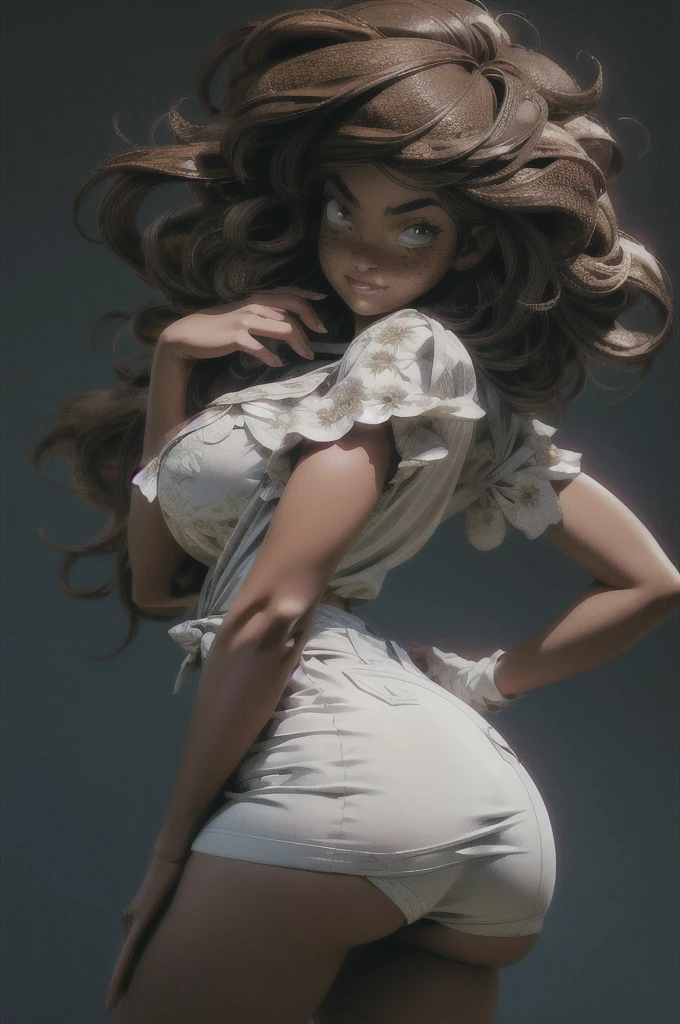 Beautiful thick mulatto woman, dressed as a nightgown model, voluptuous, (highly detailed face:1.5), large_breast, ample hips, insanely detailed accentuated big booty, greatly feminine proportioned, great aesthetics, ((highly detailed skin1:.2)), (freckles:1.2), (blemishes:1.0), (((brown hair))), 8k uhd, dslr, soft lighting, highest quality, film grain