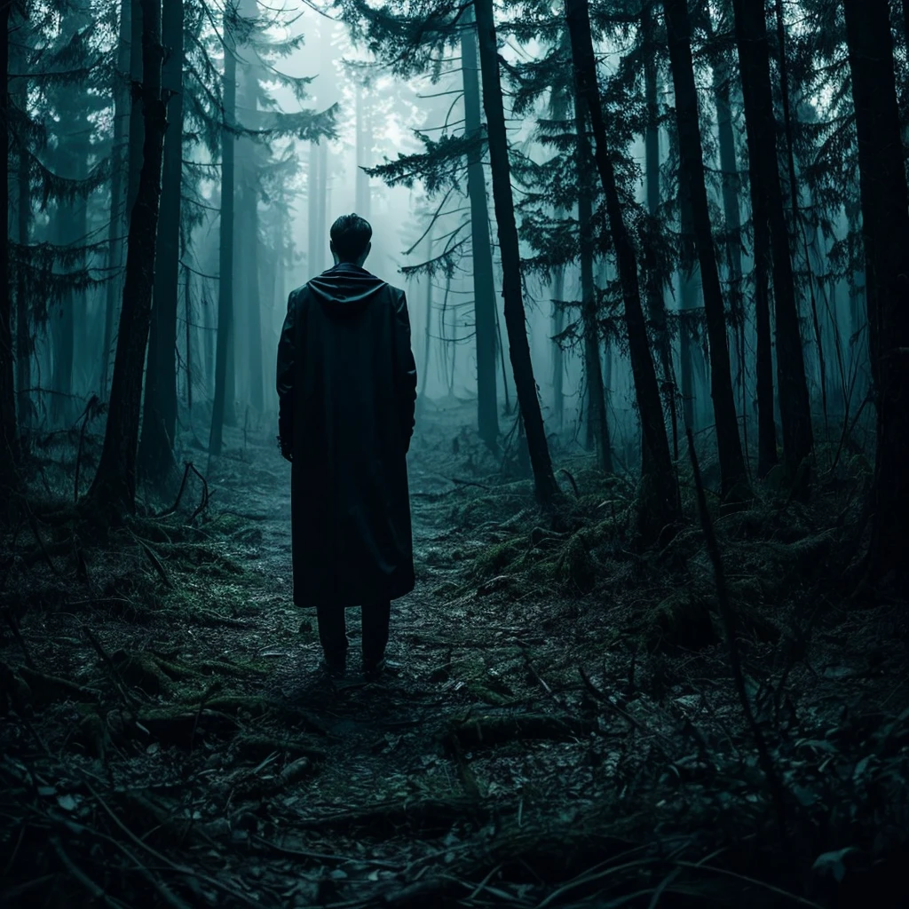 Create a high definition (Full HD) image of Slenderman. The image should have a dark and haunting tone, with dramatic lighting and realistic details. Slenderman must be prominent, in a threatening pose, with his tall, slender figure, faceless and with his characteristic tentacles coming from his back. The background must be dark and mysterious, with elements that refer to a scary environment, such as a forest or an abandoned setting. The image must be striking and visually appealing, perfect for the cover of a horror video