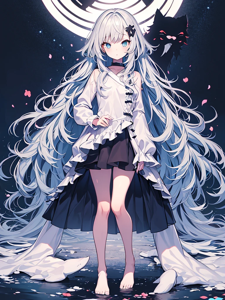 One girl, Long Hair, High resolution, Shortcuts, accurate, Wolf Cut, bangs, blue eyes, Gray Hair, Simple Background, Feet out of frame, Off-screen, Anime Style, 