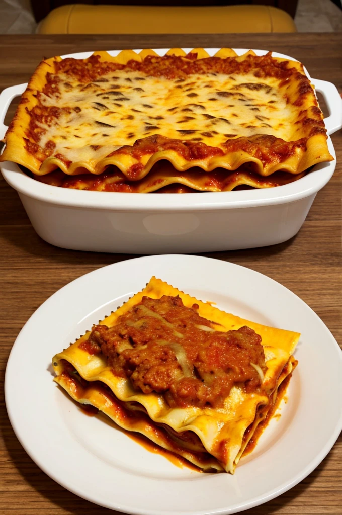 Orange  cat eats lasagna