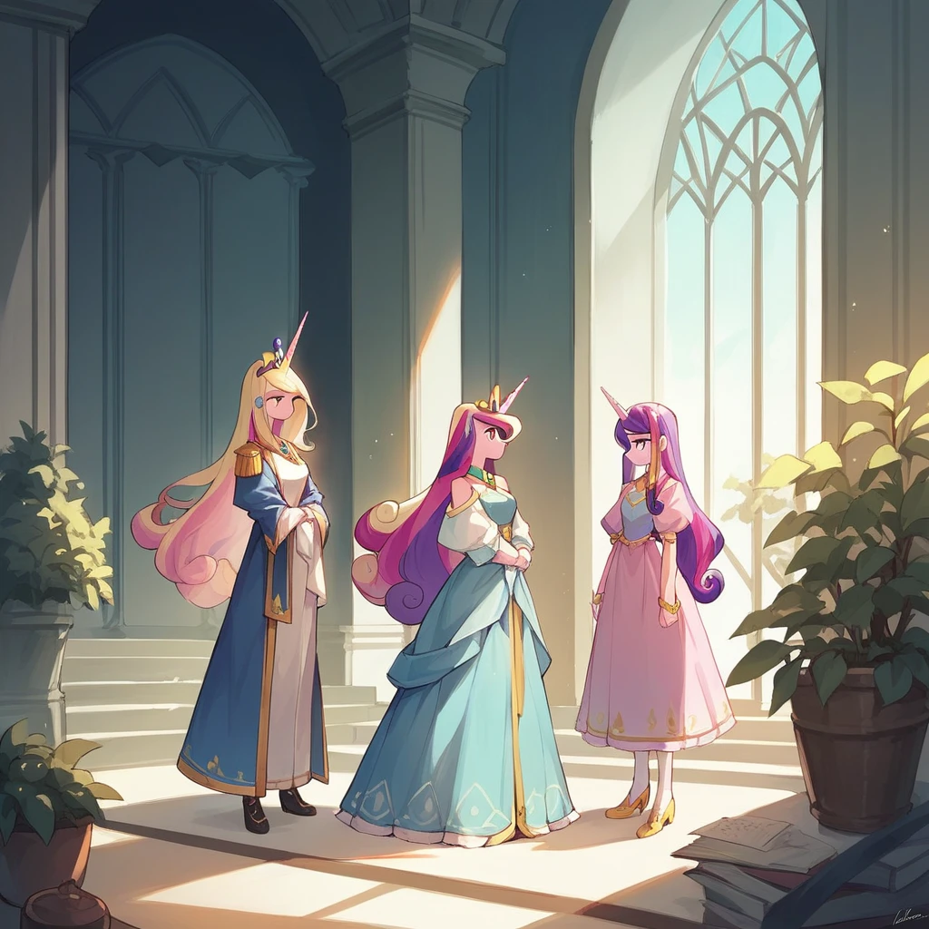 Duo, score_9,score_8_up,score_7_up, score_6_up, source_anime, princess cadence mlp, standing, indoors