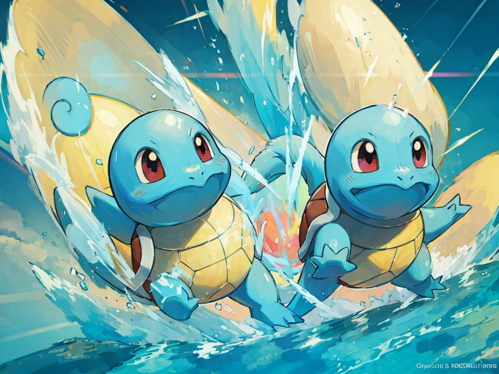 (Best image quality), Squirtle_Pokemon, (Very detailed),Floating colorful wind