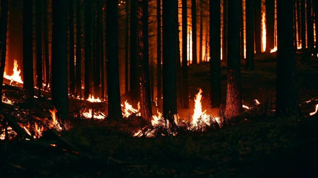 close-up dark forests on fire rpg style 4k cinemact flame trailer film