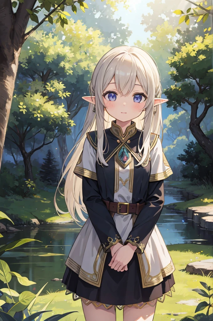 (masterpiece), best quality, high resolution, highly detailed, detailed background, perfect lighting, lens flare, fantasy, nature, 1girl, 120yo elf girl,
