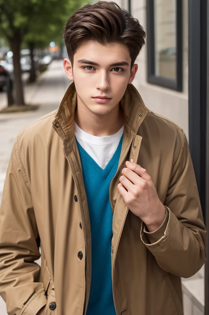 Photo of a 20 year old man, Perfect Face, masterpiece, good, Jacket, Beardless