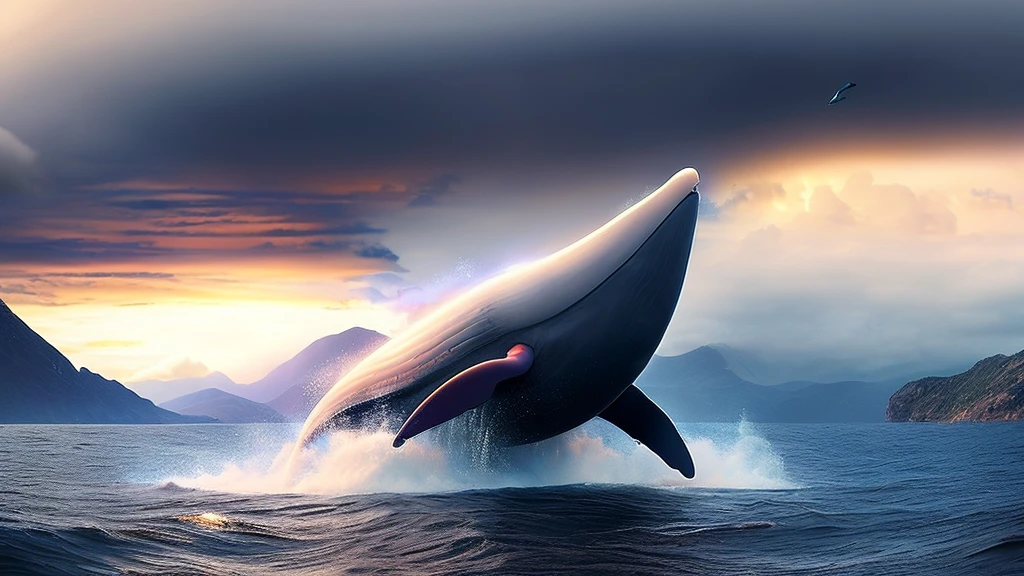 Flying whale jumps over a yacht, opening its huge mouth, clear sunny sky, splashing water, (best quality,4k,8k,highres,masterpiece:1.2),ultra-detailed,(realistic,photorealistic,photo-realistic:1.37),detailed whale anatomy,dramatic lighting,cinematic composition,vibrant colors,smooth shading,dramatic ocean waves,shimmering sun reflection,