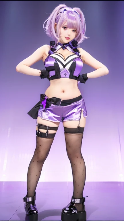 a close up of a person in a purple outfit and black shoes, girls frontline style, gapmoe yandere, anime vtuber full body model, female girls
