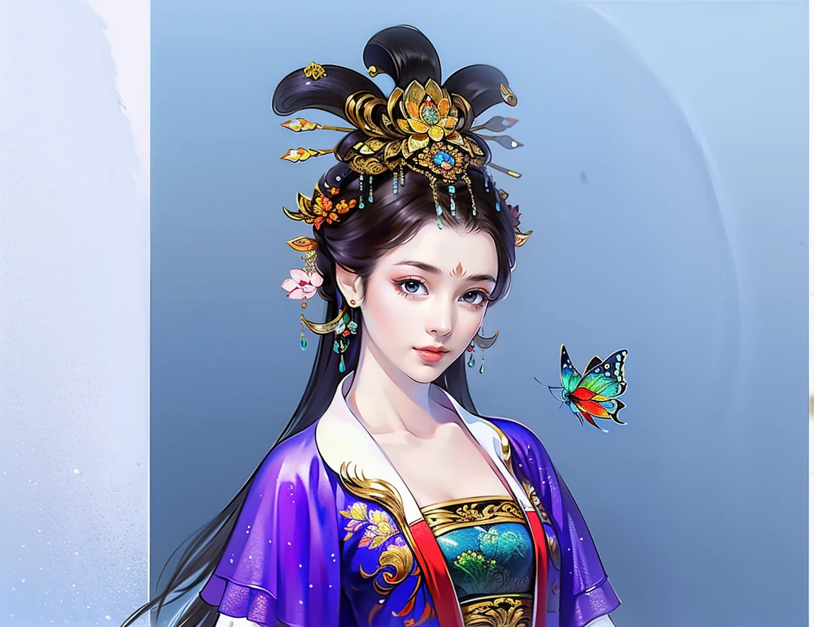(masterpiece,Very detailed,High-resolution details,Highly detailed art)1 girl,Half Body,Jewelry,Xianxia,Multi-layered sequined fish scale clothing,Butterfly,elegant,elegant,Highly detailed character designs from East Asia,Game character costume design,simple,Ultra-high resolution, Clear focus, Epic Works, masterpiece, (Very detailed的 CG 统一 8k 壁纸),Pretty Face,beautiful eyes,High-resolution details