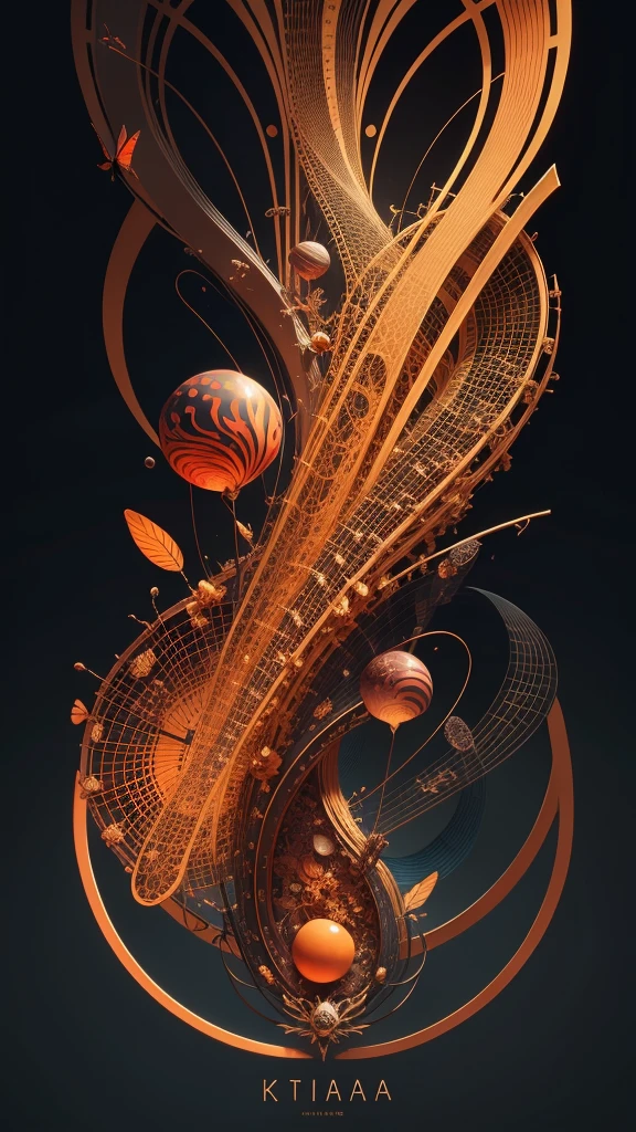 Extremely detailed representation of numbers,Fusion of insects and musical elements,Abstract art poster,UHD 4k,The title is《Kafka's Change》。