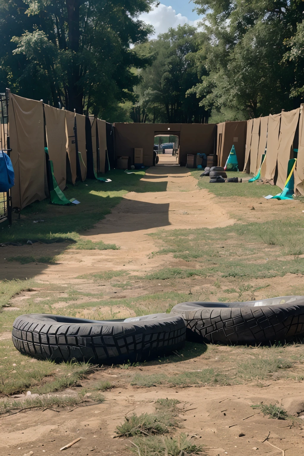 ecological obstacle course such as tires, cardboard boxes, plastic bottles and all these in the middle of the outdoors, but that obstacle course seems like it&#39;s for children