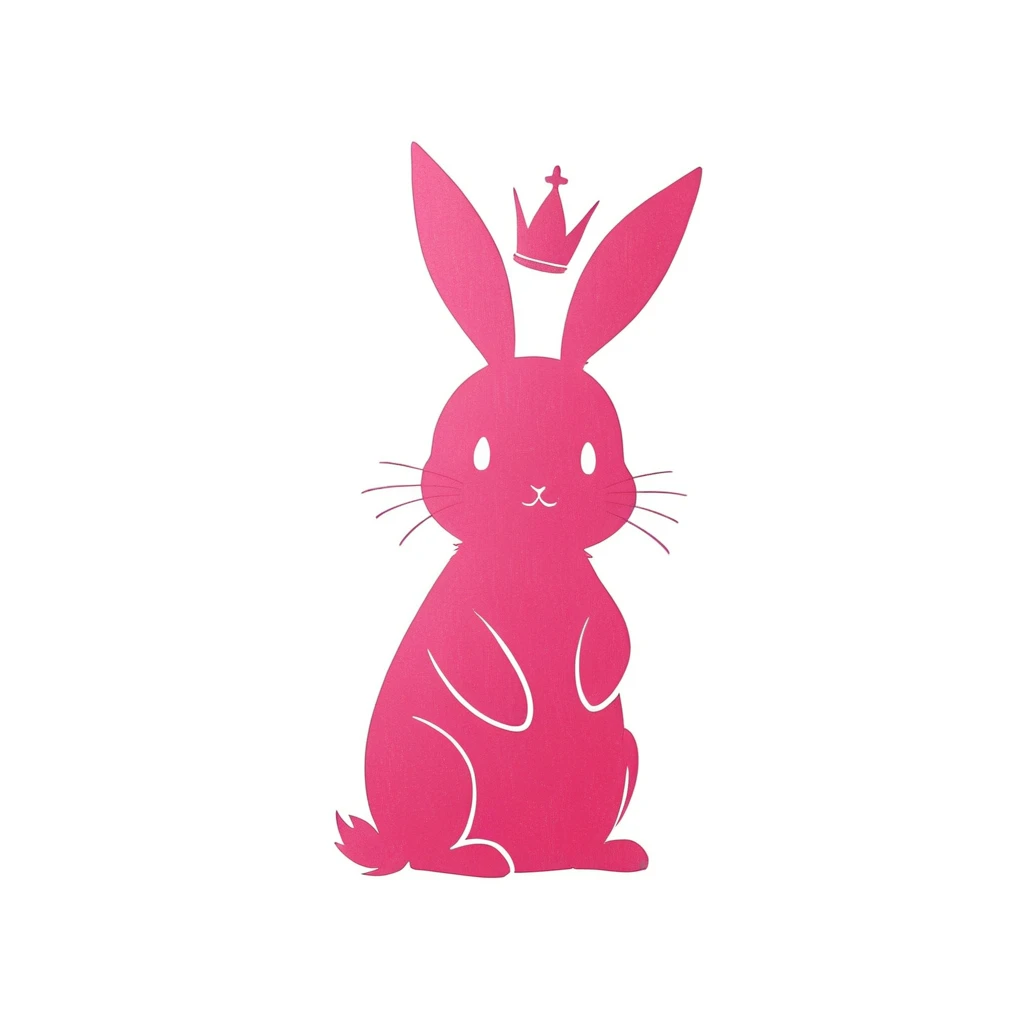 1 pink rabbit have a crown,(silhuette:1.4),simple,(white background:1.4),doodle,scribble,minimalism