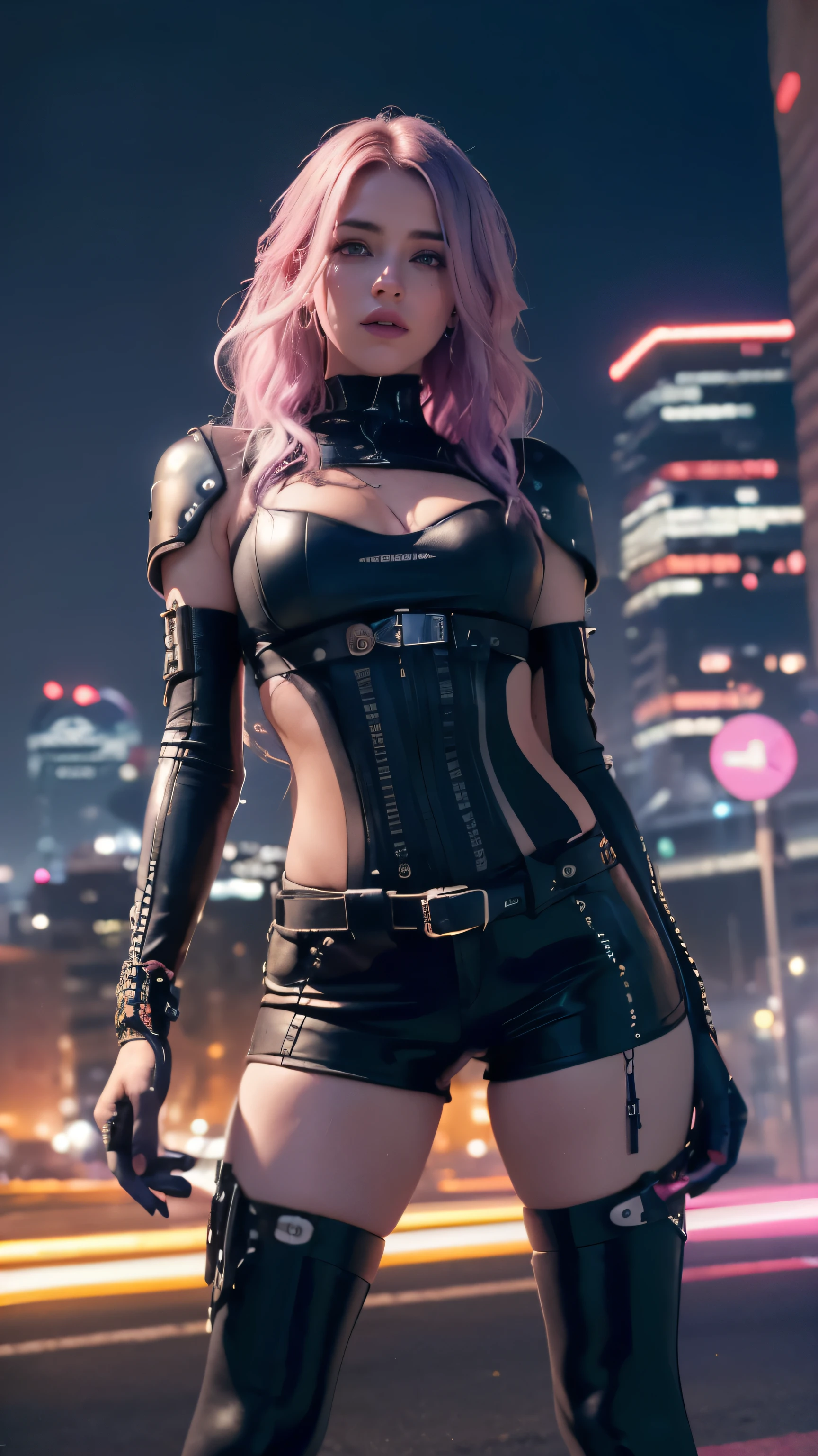 The best image quality, Masterpiece, ultra high resolution, (fidelity:1.4), Photo, movie, ((cyber punk character)), Fairy Gothic Robot, AMBER HEARD, 28 years, Wavy BLONDE hair with blue and purple neon lighting, Cyber Team, futurist, ((Award-winning ultra-realistic photos)),(Hyperdetail),(complicated details),(high resolution CGI artwork 8k), a girl in the Cyberpunk city,futurist style,There are many colors and LED light,depth of field,Create depth with atmospheric lighting,Wide plane,use atmospheric and volumetric lighting to enhance the cityscape details,illuminated by neon lights, Pastel textured color background, showy, Vibrant