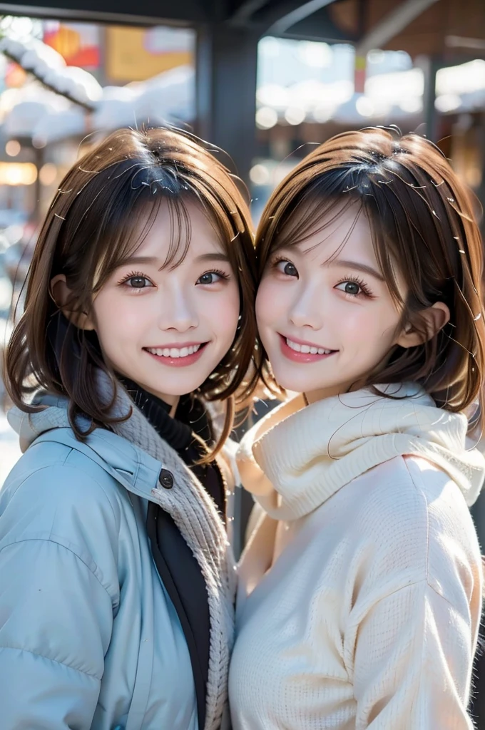 Two beauties,cute,2 girls,winter,face,Great Joy