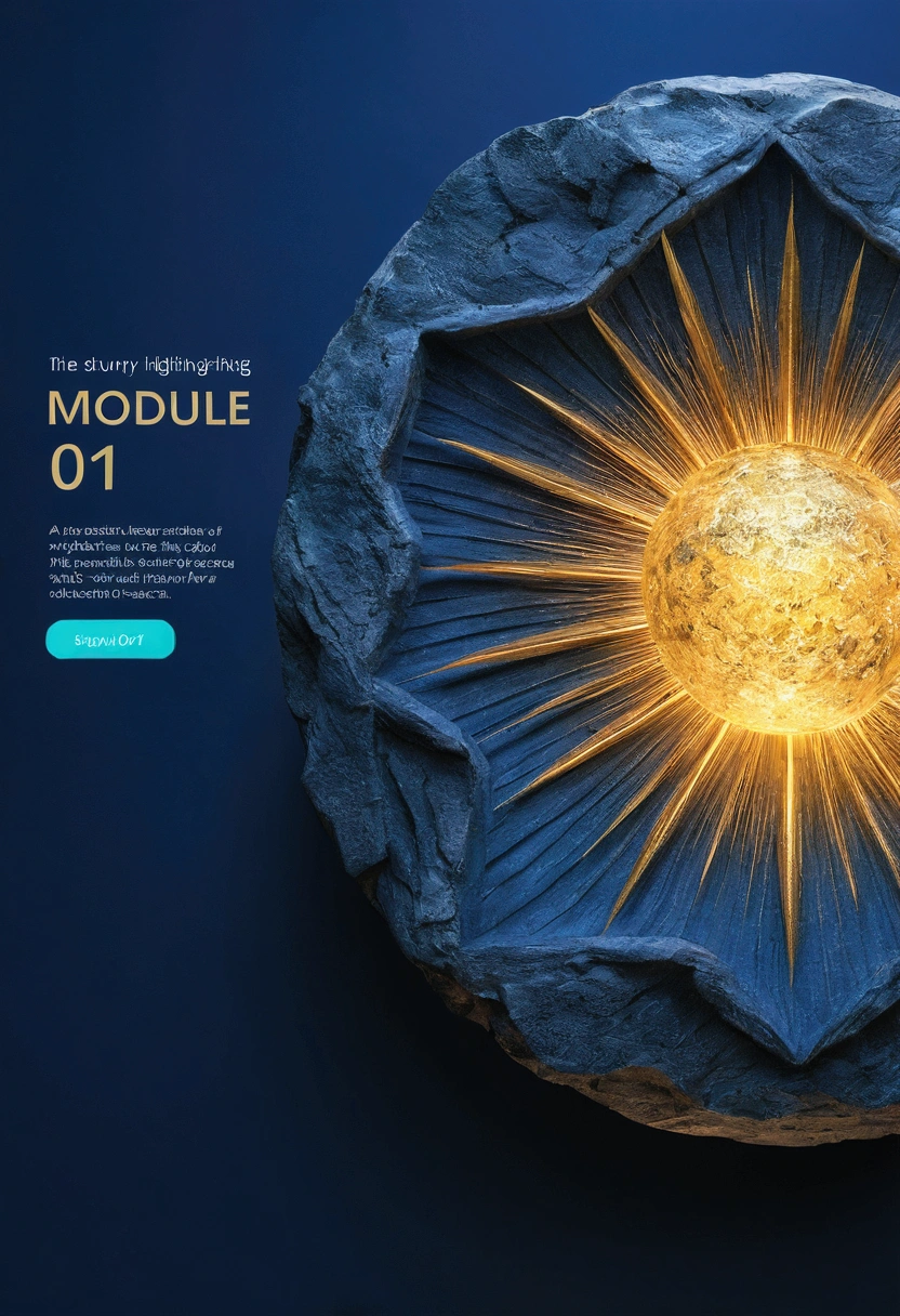 Module 01
Background: Deep blue with a hint of a rising golden sun at
Main Element: A sturdy foundation made of stone or abstract
Text: "Module 01" in prominent golden text, centered.
Additional Details: Subtle shadows or highlights to give dept