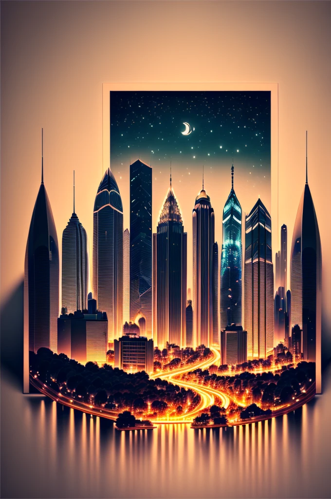 Make a picture of a city, At night