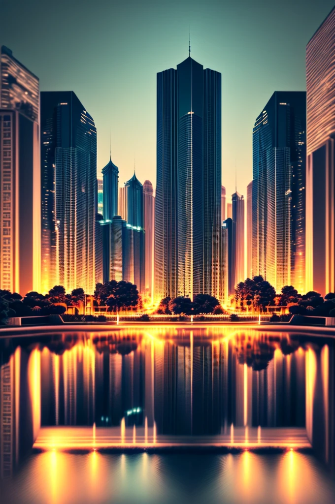 Make a picture of a city, At night