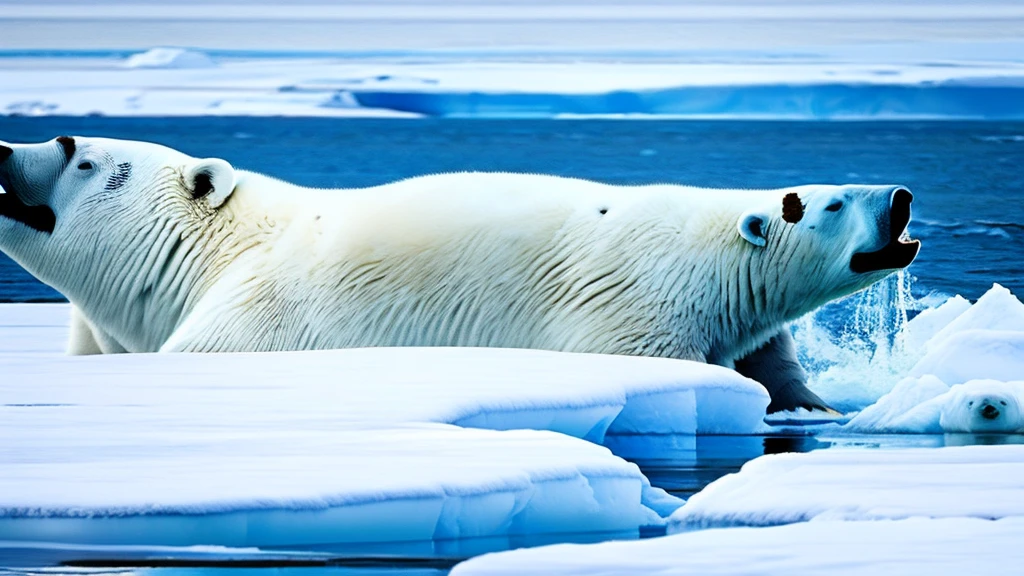 flying whale、Open your mouth wide、Looking down at the polar bears on the drift ice、Clear skies、