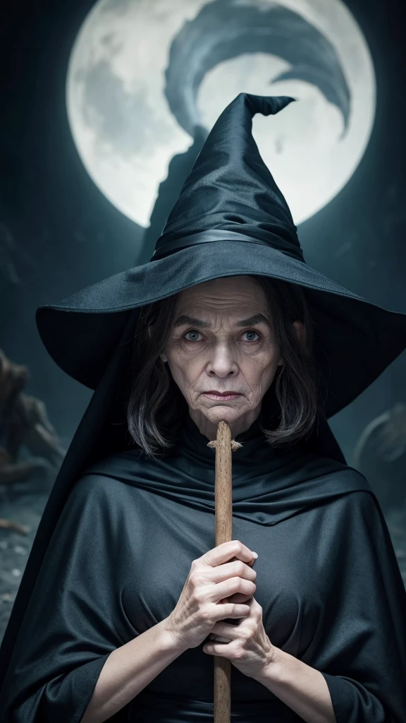 witch Grandmother Wife Wrinkled face Ugly Black Cape Creepy Overall dark scared
