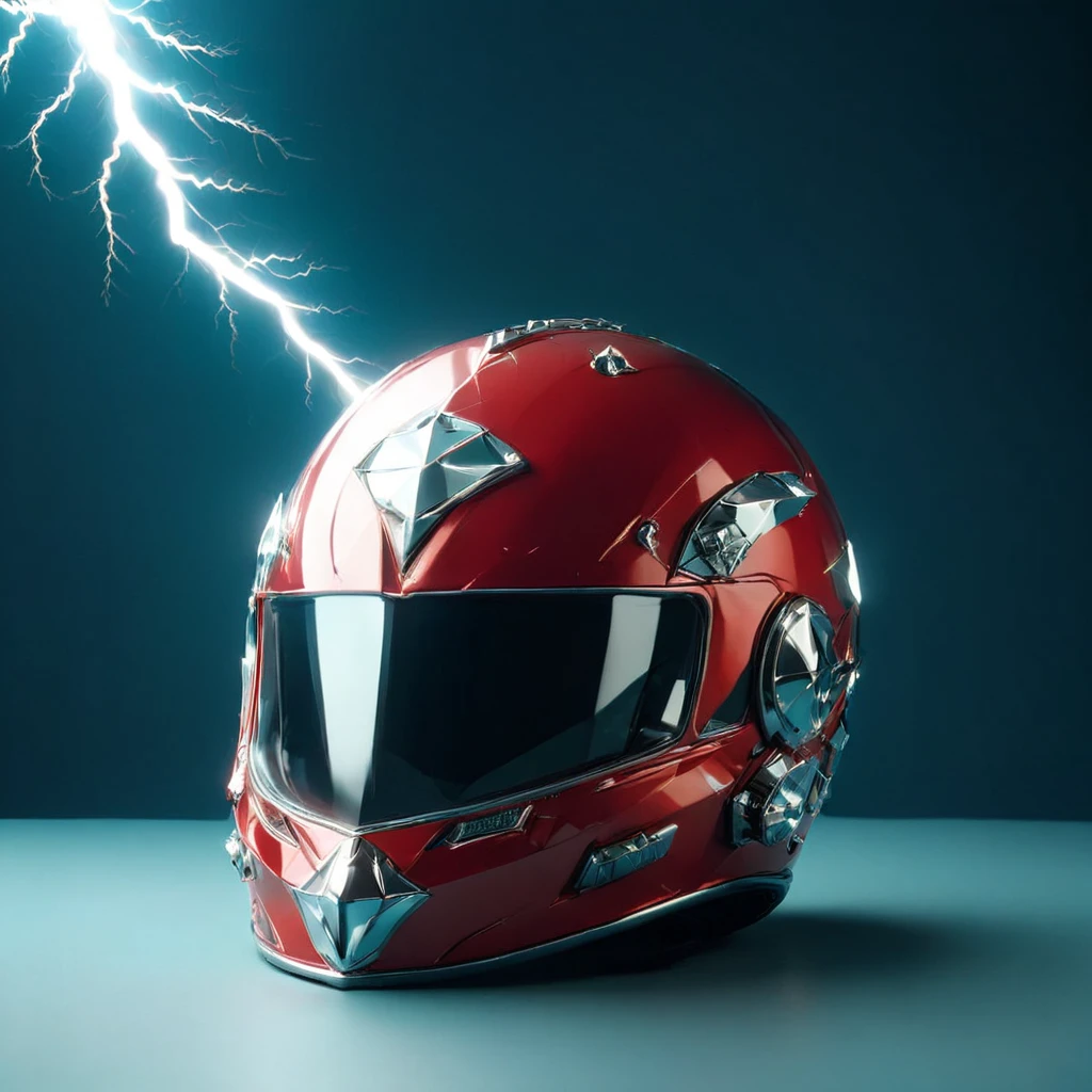 helmet with lightning bolt logo on the top on the front, Red color