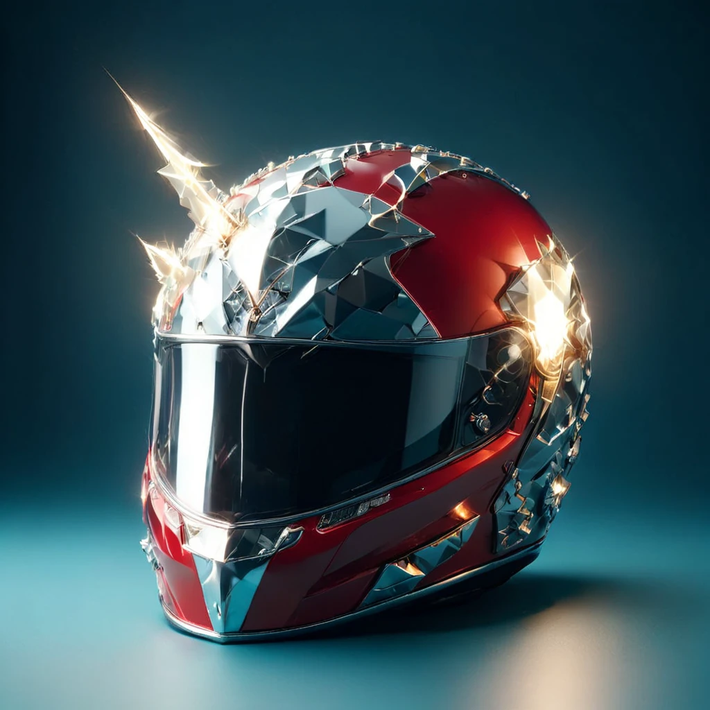 helmet with lightning bolt logo on the top on the front, Red color