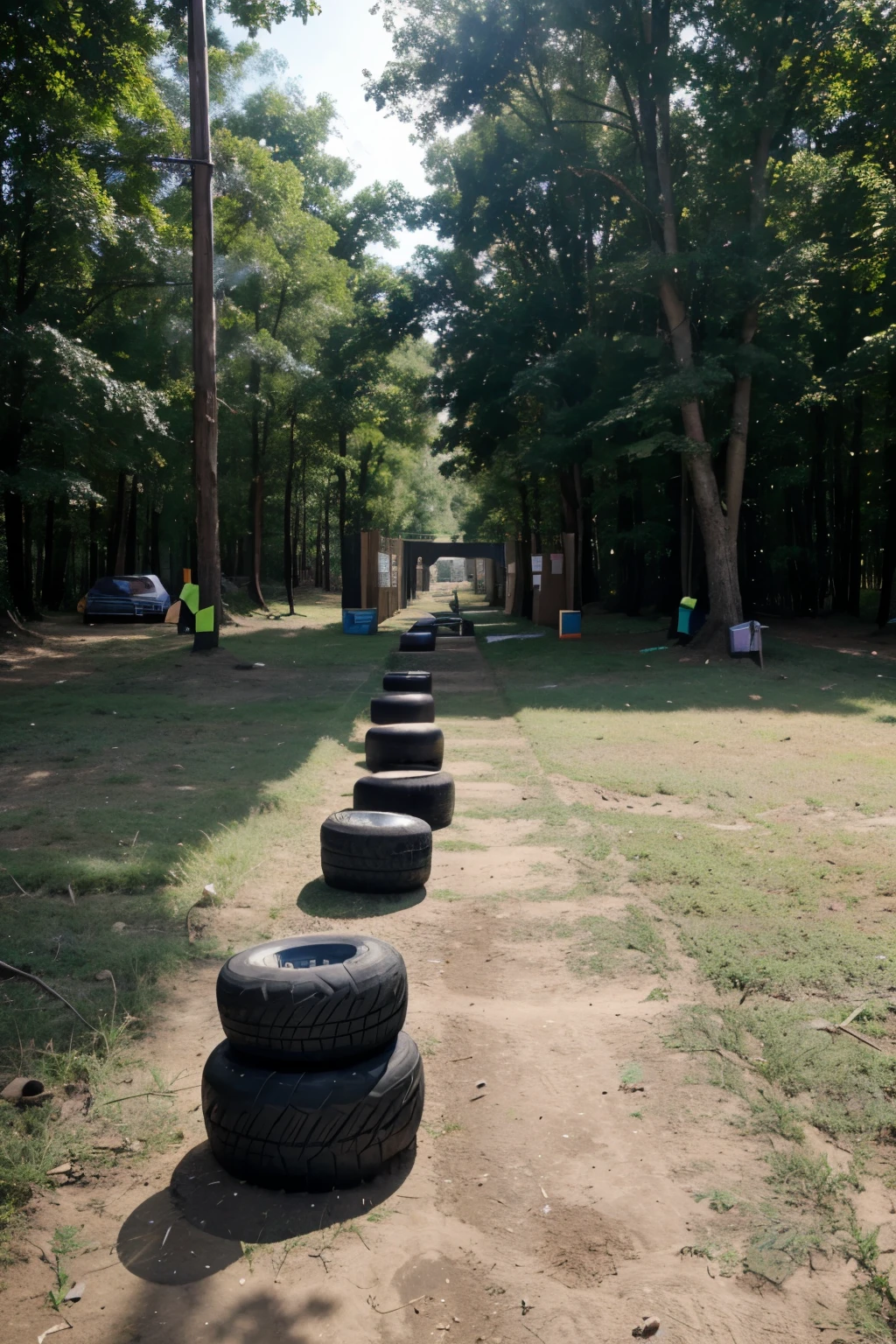 ecological obstacle course such as tires, cardboard boxes, plastic bottles and all these in the middle of the outdoors, but that obstacle course seems like it's for children, that all the obstacles are in the middle of the track as if it were a long race