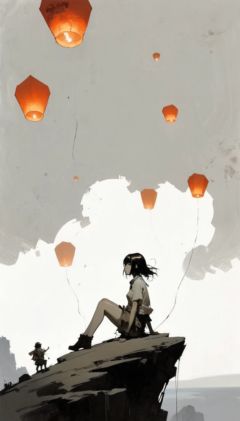 There is a woman sitting on a lawn chair holding an umbrella, Shohei Otomo, inspired by Apollonia St. Clair, black and white comic book style, Derek Gores, black and white comic book panel, inspired by Derek Gores, inspired by Toko Shinoda, Guidoc Repax style, Toko Shinoda, high contrast illustration, 8K !!, color photo,