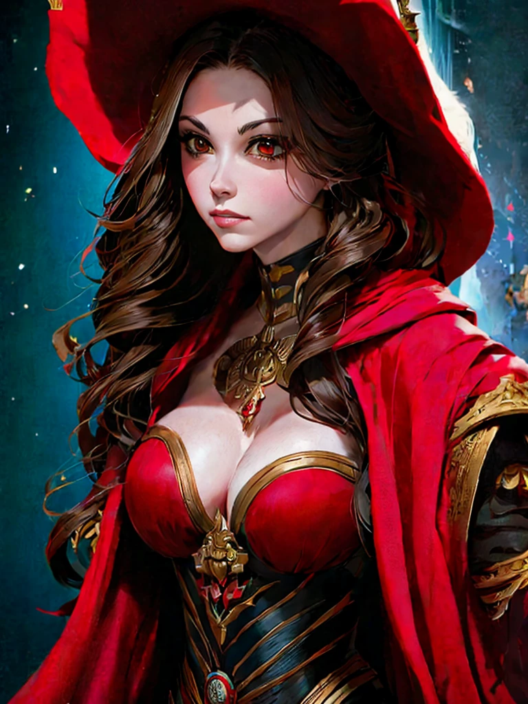a poster of a woman in a red cloak and a red cape, goddess of death, by Jorge Jacinto, by Santiago Martínez Delgado, queen of death, saturno butto. occult art, tarot card goddess of death, by José Comas Quesada, martin ansin, by Emiliano Di Cavalcanti, persephone as goddess of death