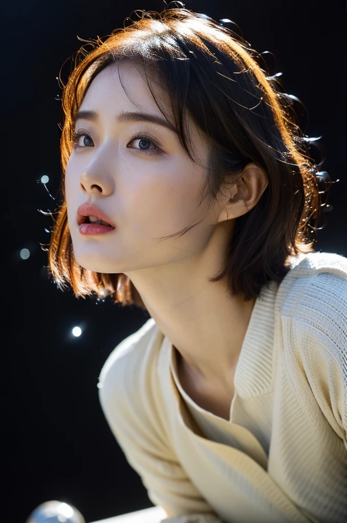 (masterpiece:1.2), (Highest quality), (Visible everywhere:1.3) ,(Very detailed), (8k, Complex), (Lens 135mm,1 1 1.8), (Realistic)(Black background:1.3), Portrait Photography, Side lighting,Edge lights up,Best Shadow,Area light source,Perfect Anatomy,perfect face shape,Best for women,Best Female Body,Improves skin texture,Fine fabric pattern,Precise beauty,Delicate and delicate skin,Very detailed肌,Pale skin,Delicate hair,Glowing Skin,Very detailed顔と肌の質感, Glowing Skin, Sharp details, 超Realistic, Fine and beautiful skin, 1 female, 30 years old, Japanese women, (thin:Weight 1.0), Small breasts:1.3, ((Bob Hair, short hair, Straight hair, bangs:1.3, Brown Hair)),Pervert woman, (Office Uniforms, ofiice suits, White blouse, Tight mini skirt, Nipples, Nipples), (((Cowgirl))), The buttoned up shirt flutters), necklace, (((Frowning、Open your mouth、Squint your eyes))), (((From below:1.5, Looking at the audience:1.3, close))), Female dog, Browsing Caution,