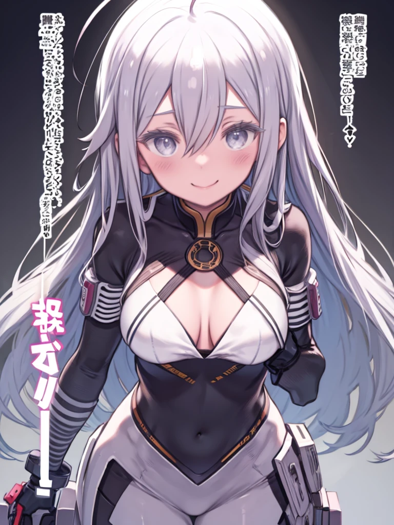 One Woman、Grey Hair、long hair、Grey Eyes、Hair between the eyes、Ahoge、Big Breasts、Huge breasts、Plug Suit、Clothes that fit the body、Upper Body、smile、blush、Watching the audience、Place your hand on your chest、
