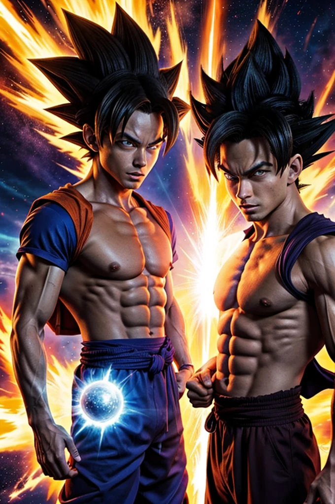 Goku super sayajyn blue and Beerus the god of destruction