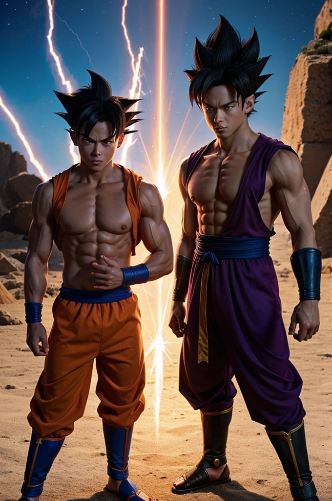 Goku super sayajyn blue and Beerus the god of destruction