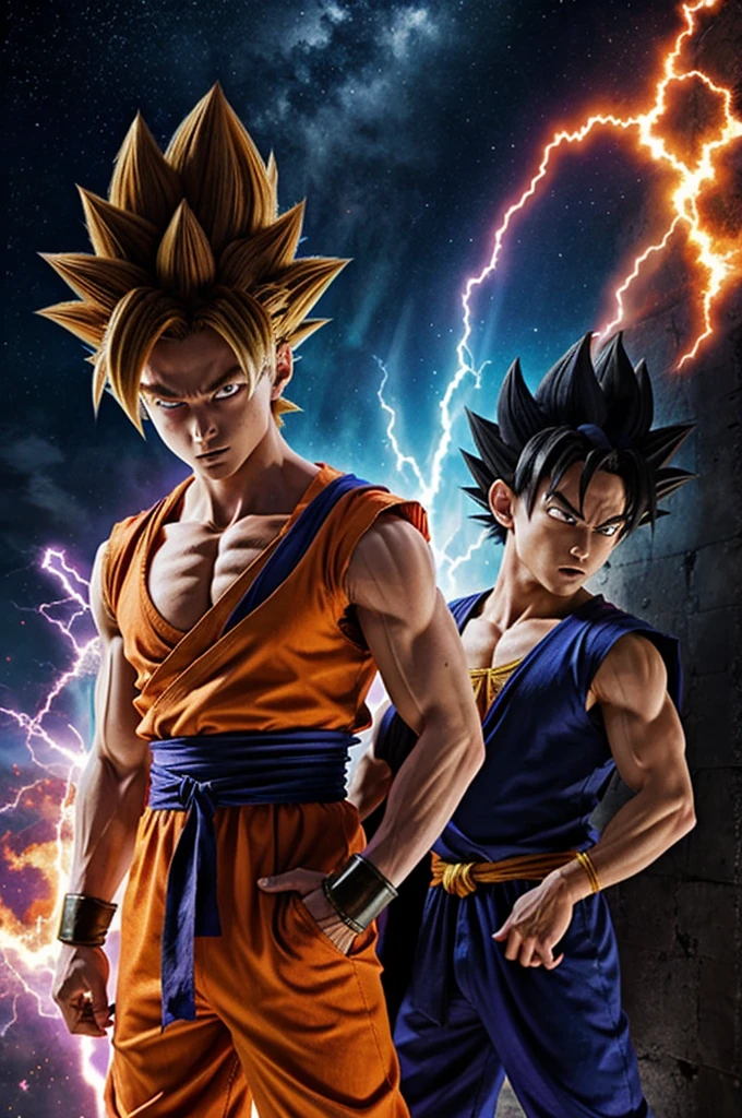 Goku super sayajyn blue and Beerus the god of destruction
