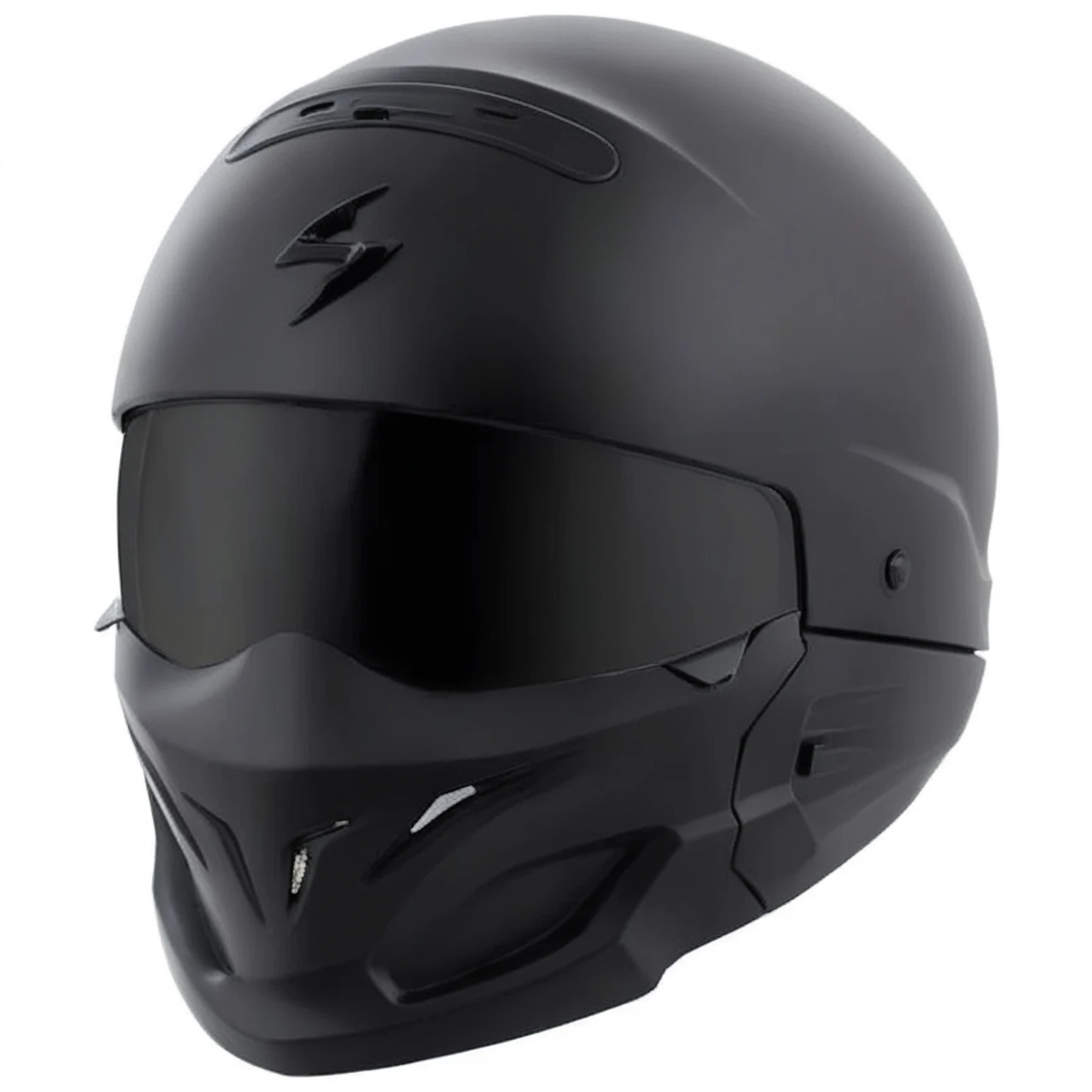 a close up of a helmet with a black face and a black vise, dark visor covering face, streamlined matte black armor, modern helmet, motorcycle helmet, dark visor covering top of face, combat helmet, closed visor, half helmet, stylized motorcycle helmet, dark visor covering eyes, sepal helmet, all black matte product, leds visor helmet, full helmet de diferentes colores