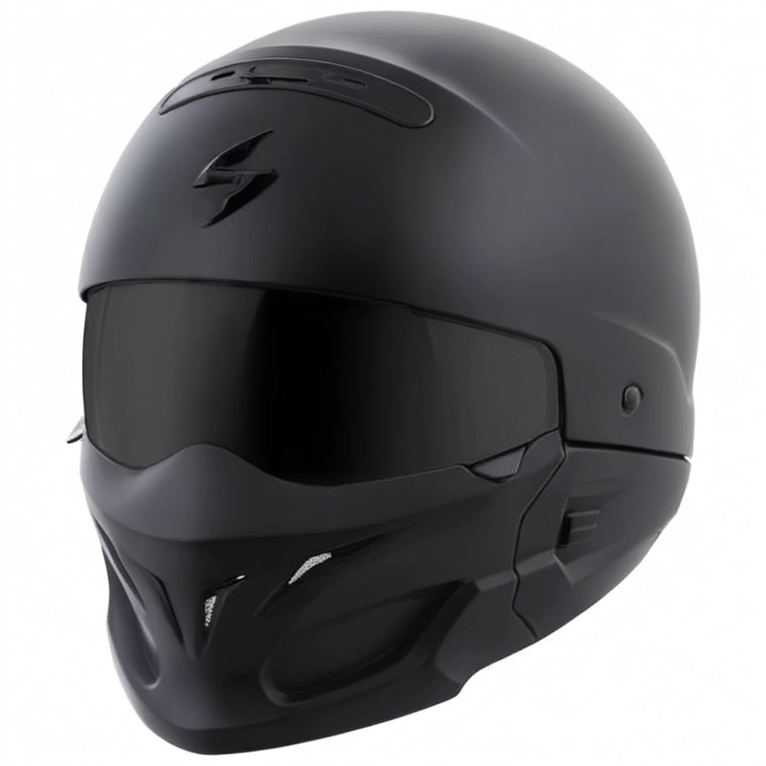 a close up of a helmet with a black face and a black vise, dark visor covering face, streamlined matte black armor, modern helmet, motorcycle helmet, dark visor covering top of face, combat helmet, closed visor, half helmet, stylized motorcycle helmet, dark visor covering eyes, sepal helmet, all black matte product, leds visor helmet, full helmet de diferentes colores
