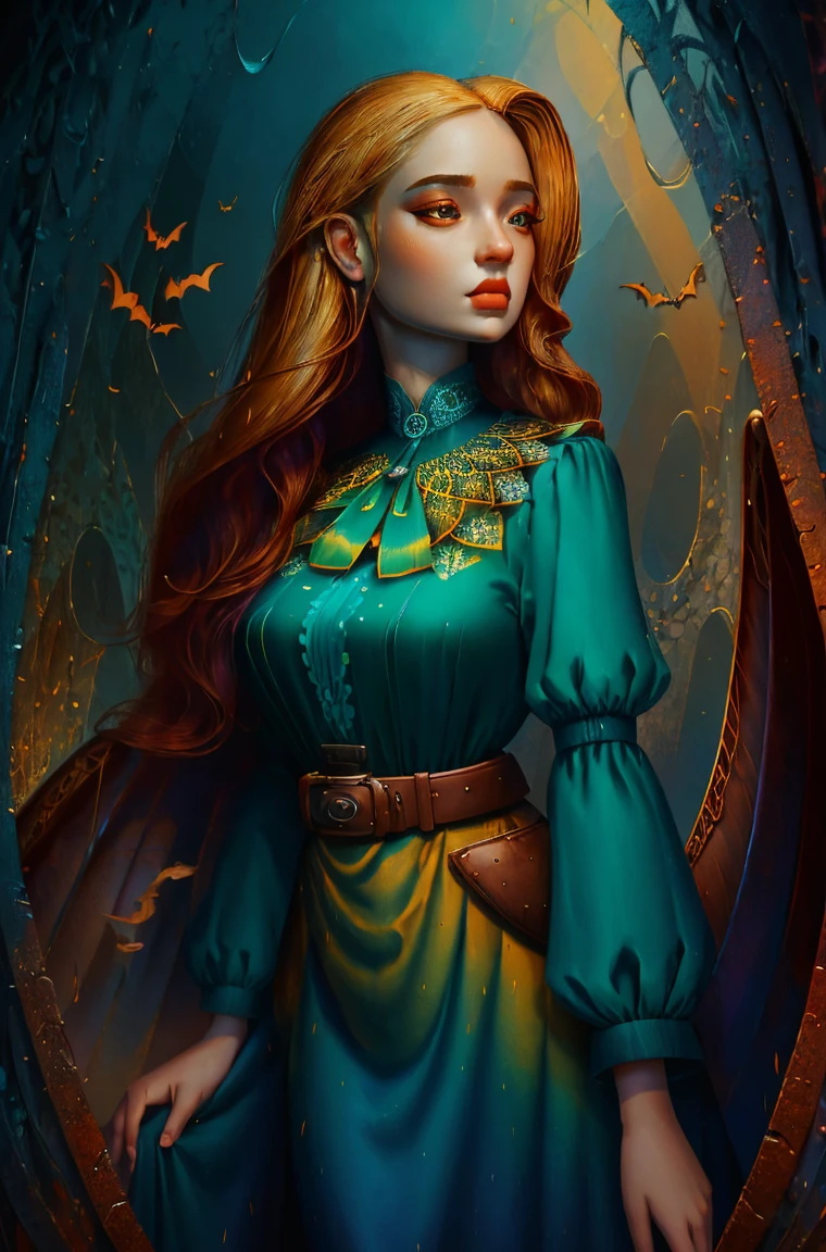 Standing wearing a full colorful dress that covers her thighs BLONDE A female blonde succubus with bat wings tipped with claws, with mesmerizing feature masterpiece, top quality, best quality, official art, beautiful and aesthetic:1.2), (1girl), extreme detailed,(fractal art:1.3), colorful, highest detailed, (masterpiece, best quality:1.3) 1 bright-amber, blue, green cat like-eyes, professional digital painting, Unreal Engine 5. wearing a dress, matching thin belt with a high waist thick heeled full covered shoes, oxfords, Seductive Hopeful expression, finely detailed eyes, happy mood, Wearing a full coverage blouse, epic scene, epic composition, Cinematic Lighting, Volumetric Lighting, ethereal light, intricate details, extremely detailed volumetric rays. oil painting, Detailed facial features, Sunlight, bright colors, dramatic lighting, expressive eyes and lips, High Resolution, 4K quality, Photorealistic