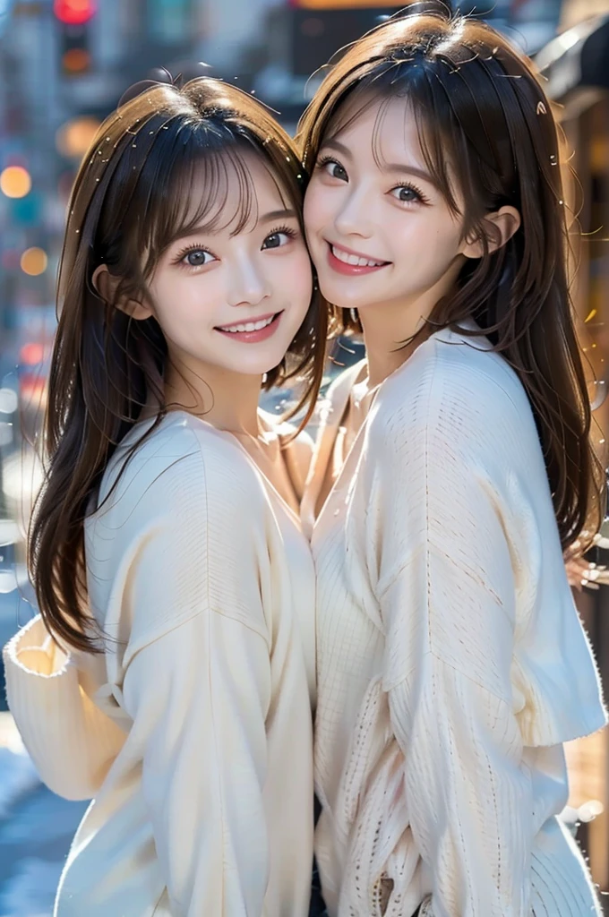 Two beauties,cute,2 girls,winter,face,Great Joy