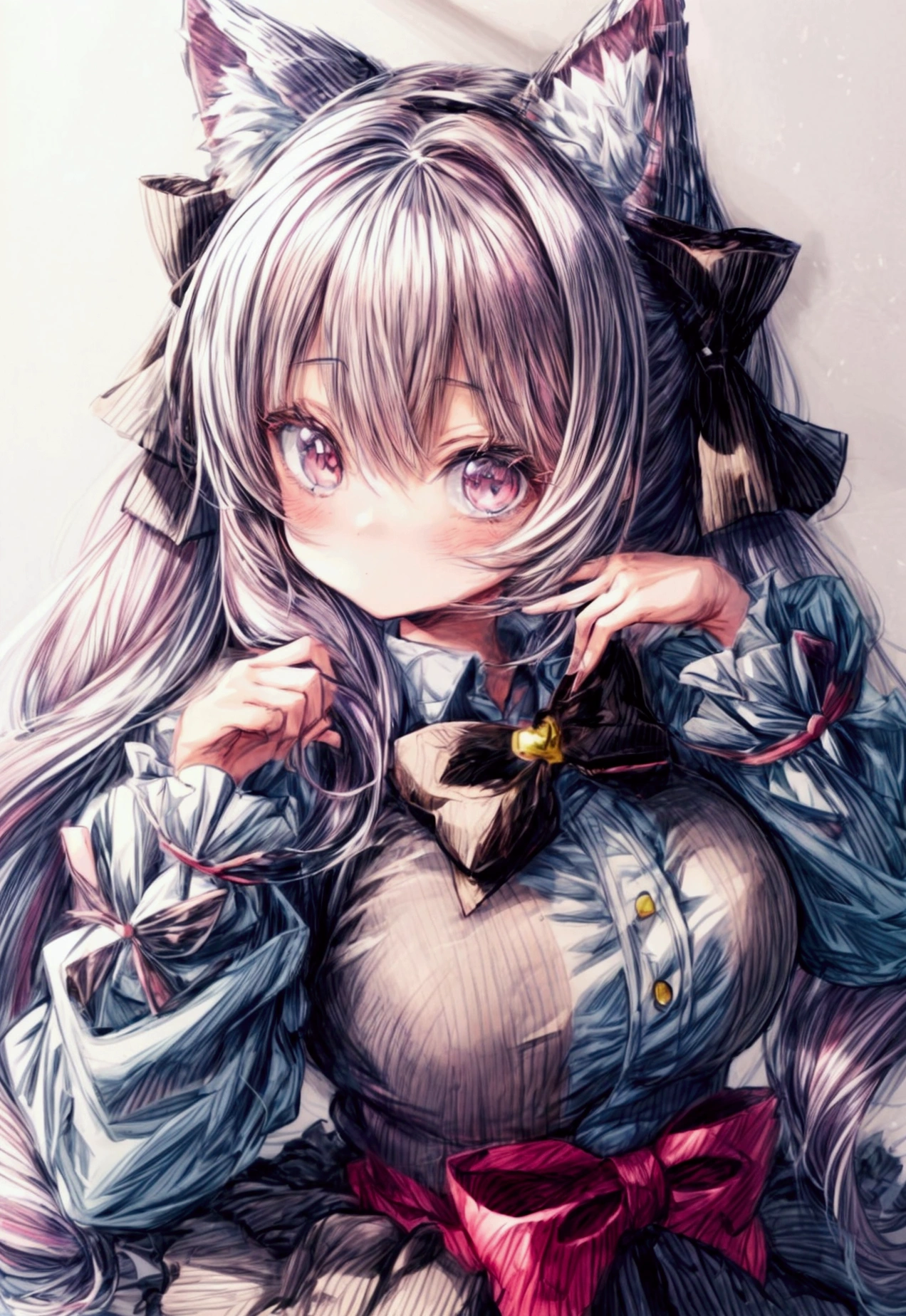 a drawing of a girl with a bow on her head, extremely cute anime girl face, portrait of an anime girl, cute anime face, anime girl with cat ears, a manga drawing, seinen manga portrait, hana yata, close up of a young anime girl, pretty anime face, sayori, detailed manga style, detailed portrait of anime girl