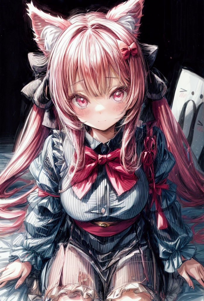 a drawing of a girl with a bow on her head, extremely cute anime girl face, portrait of an anime girl, cute anime face, anime girl with cat ears, a manga drawing, seinen manga portrait, hana yata, close up of a young anime girl, pretty anime face, sayori, detailed manga style, detailed portrait of anime girl