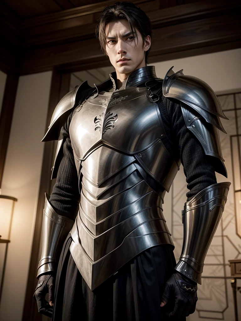Tall man, armour, arrogant look, drawing style