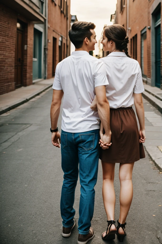An animated couple holding hands with their backs turned