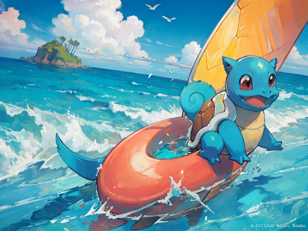 (Best image quality), Squirtle_Pokemon, (Very detailed),cloud,Ocean