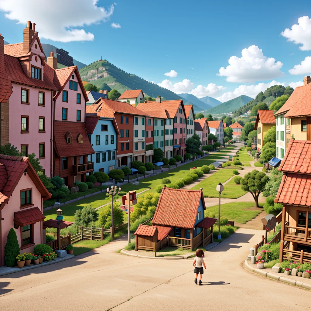 image of a small multicolored town