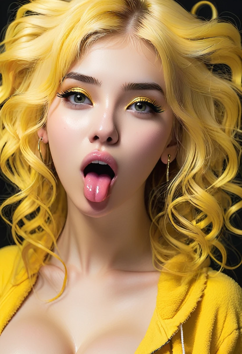 beautiful ager with big breasts, bathed in honey, soft yellow hair, black nails, very beautiful, with his tongue hanging out
