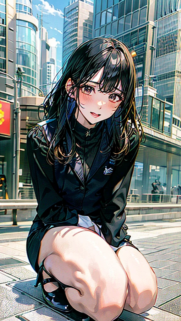 Blowjob、Office lady、Tailored Suits、Pencil Skirt、High heels、Lower body of man in front of female face、A woman is sitting sideways、On my knees、Kneeling posture、